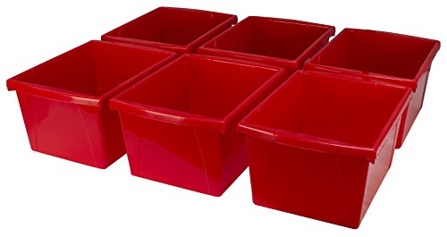 Storex 4 Gallon Storage Bin – Plastic Classroom Organizer for Books and Supplies, Red, 6-Pack (61452U06C)