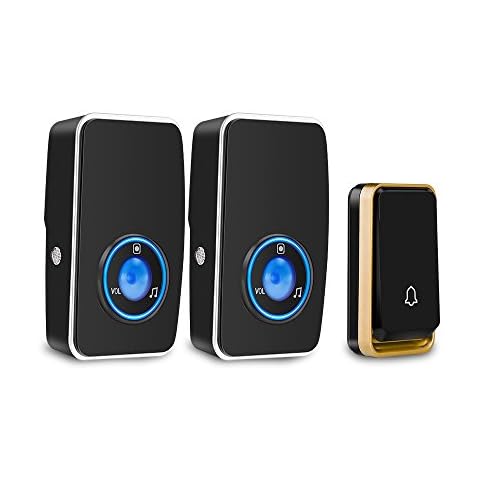 【No Battery Required】Wireless Doorbell Waterproof, AURTEC Door Chime Kit with 2 Plug-in LED Flash Receivers & 1 Press Self-powered Transmitter, 51 Chimes and 4 Volume Levels, Black Cover