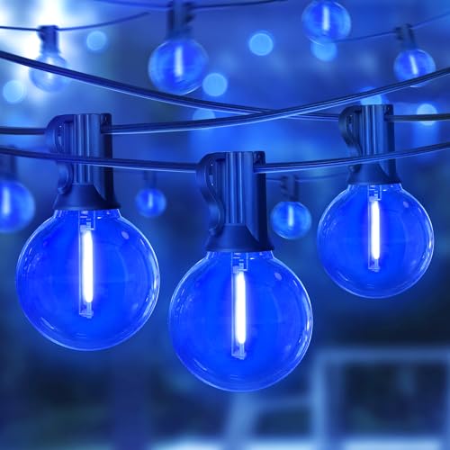 LAMPHOME LED Outdoor String Light 26Feet Patio Lights with12+1Edison Shatterproof Bulbs(1Spare) UL Waterproof Outside Lights connectable Dimmable for Backyard Porch Decor Blue