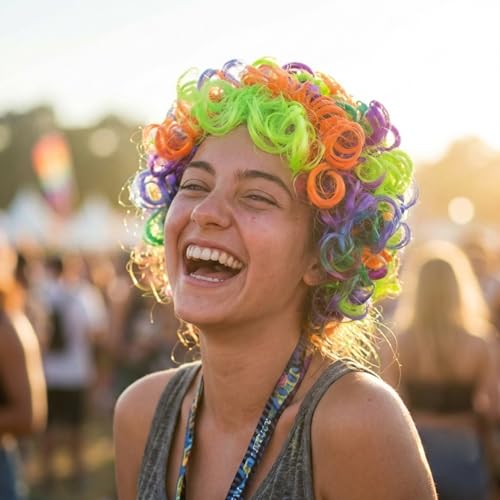 Image of eCraftIndia Curly Malinga Wig Perfect Hair Wig for Women and Men | Ideal for Holi Halloween Costumes, and Funny Party Looks (Pack of 1)