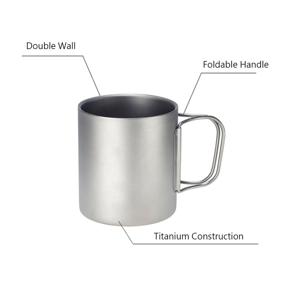 Tasse à café à double paroi avec couvercle, isotherme en acier inoxydable pour l'eau, le camping, la randonnée, le voyage, 450 ml