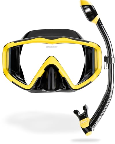 Cressi Pano 3 & Supernova Dry Mask & Snorkel Kits Black/Yellow