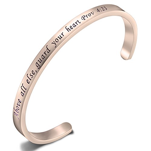 Feelmem Bible Verse Bracelet Above All Else Guard Your Heart Prov 4:23 Cuff Bangle Bracelet,Christian Quote Religious Jewelry,Proverbs 4:23 (Rose Gold) #TOP30