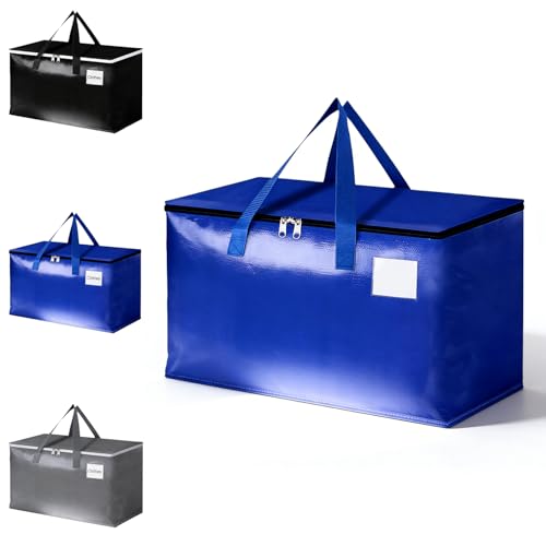 1 large blue plastic rectangular heavy-duty chain bag with lid, 27.17 x 13.78 x 14.97 inches, suitable for clothes and bedding