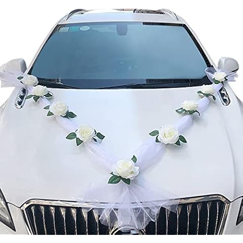 Irtyif Ribbon Wedding Car, Rose Flower Car Decoration, White Luxury Romantic Rose Wedding Car Decoration Butterfly Wedding Car Decoration Wedding Car Ribbon Decoration Wedding Party Decorations Cover