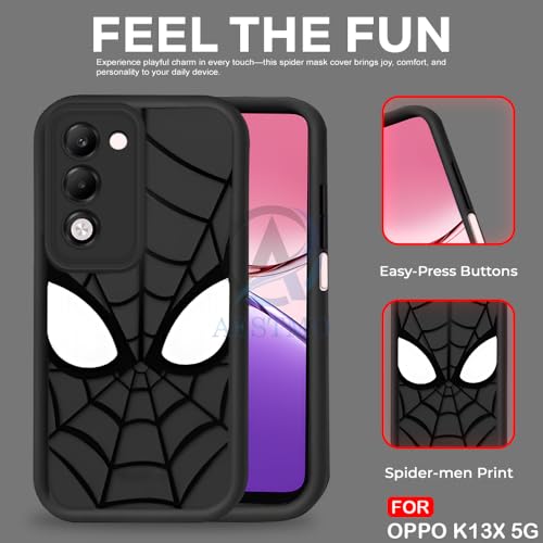 Image of AESTMO Back Case Cover for Oppo K13X 5G / A5 5G Cover | Spidey Face Mask Design | Silicone Case | Full Body Protection | Camera Protection Back Cover for Oppo K13X 5G / A5 5G (Black)