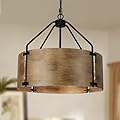 CNRATYE 4-Light Farmhouse Drum Chandelier, Rustic Industrial Round Metal Hanging Light Fixture for Dining Room Foyer Entryway Kitchen Bedroom Living Room, Antique Woodgrain Finishe