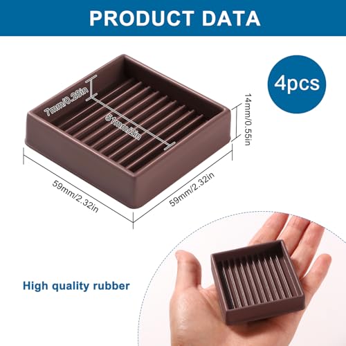 VooGenzek 4 PCS 2”/5.1cm Square Non Slip Furniture Pads, Bed Stoppers Rubber Furniture Feet - Image 2