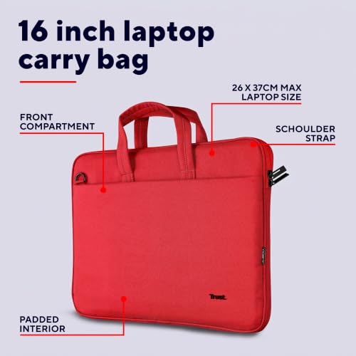 Trust Bologna Slim Laptop Tasche bis 16 Zoll mit Schultergurt, Rot – Ansicht 4