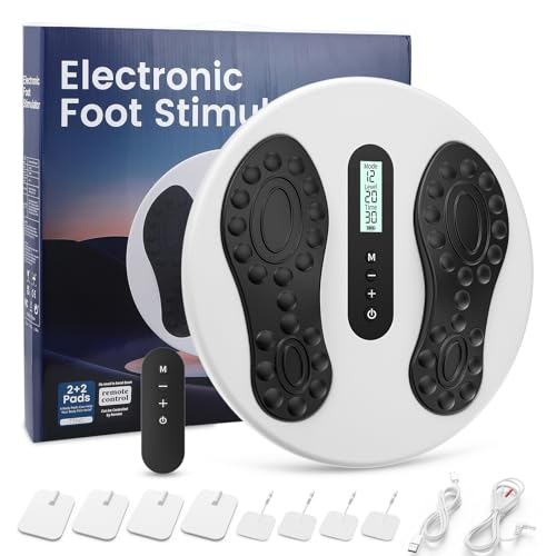 Stimulateur de Circulation pour Jambes & Pieds, Appareil de Massage Électrique avec EMS et TENS, 12 Modes, 20 Niveaux d'Intensité et 8 Électrodes pour...