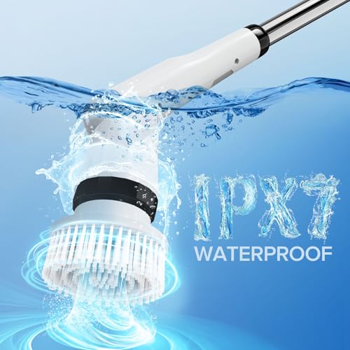 Dreazu Electric Spin Scrubber, IPX7 Electric Cleaning Brush with 7 Replaceable Brush Heads & Retractable Handle, 2-Speed Adjustable Spin Scrubber for Bathroom, Bathtub, Kitchen, Tile Floors