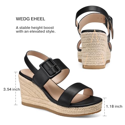 Image of TEMOFON Espadrilles Wedge Sandals for Women: Slip On Elastic Ankle Strap Platform Sandals Dressy Comfortable Summer Wedges Heels Shoes