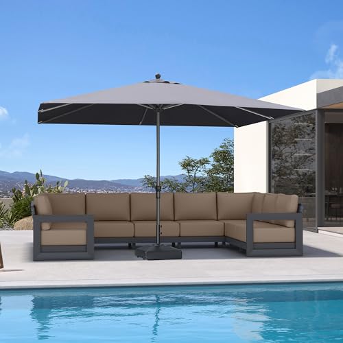 Image of PURPLE LEAF Outdoor Market Umbrella 11.5' x 8' Rectangle Gray 8 Metal Ribs