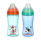 Nuby 2 Pack No Spill Printed Thirsty Kids No-Spill Sip-it Sport Cup with Soft Spout and Lid - 12oz, 12+ Months, 2 Pack, rocket/fox