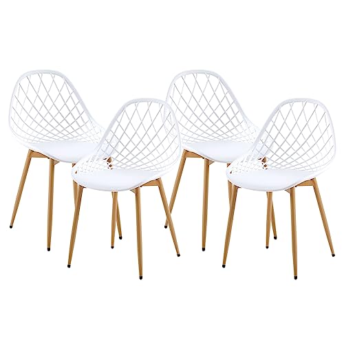 anrekl Set de 4 Elegantes y Sencillas sillas de Comedor, sillas de Cocina, sillas de salón, sillas Huecas para Cocina, Comedor, salón, Oficina, Dormitorio, Patas de Metal (Blanco), LM-MILAN-4WH-NC