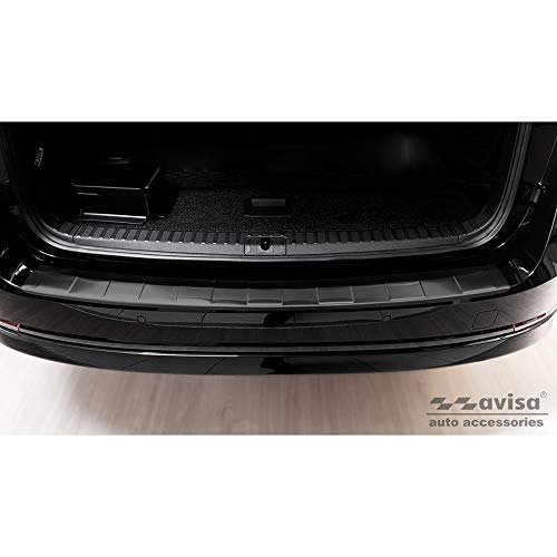Avisa Protection de seuil arrière inox noir compatible avec Skoda Octavia IV Kombi 2020-2024 & FL 2024- (incl. RS, excl. Scout) 'Ribs'