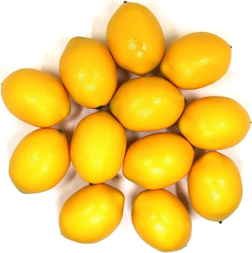 WsCrofts 12pcs Artificial Lemons - Yellow Fake Lemons Faux Fruit for Home Kitchen Table Fruit Bowl Cabinet Party Xmas Decor