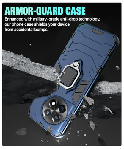 Image of WOW IMAGINE Shock Proof Back Case Mobile Cover for 1+ OnePlus 11R 5G | Back Cover Case (Tough Armor | Hybrid PC + TPU | Ring Holder & in-Built Kickstand | Blue)