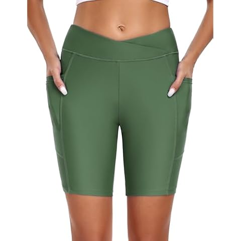 Ekouaer High Waisted Swim Shorts with Pockets Cover