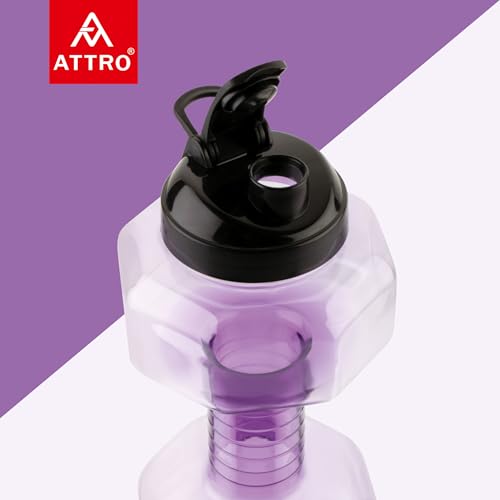 Image of ATTRO Dumbbell Water Bottle 2 Liter Plastic Bottle with Grip Handle Stylish Bottle for Gym Lover BPA Free, Food Grade, Leakproof- Violet
