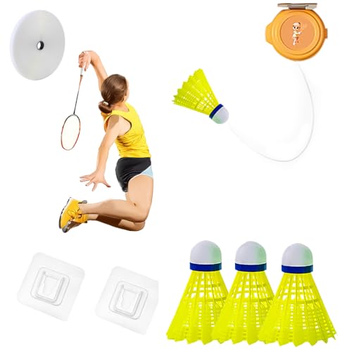 KASELIN 室内バドミントンセット 1人バドミントン 自動リバウンド 練習器具 家での練習 バウンド練習補助 愛好者対応 自己粘着 吊り下げ 持ち運びに 便利 軽量 弾性 初心者 3球付き/6球付き (3つのボール)