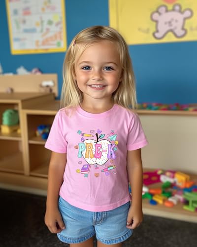 Image of First Day of Preschool Shirt Pre K Shirts for Girls Boys Toddler Kids 1st Day of Kindergarten Gift Cotton Tee 2T-7Y