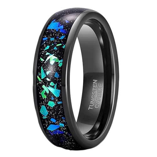 Alliance mariage en tungstène avec opale bleue, le cadeau idéal