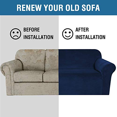 Thick Velvet Stretch Sofa Covers 3 Seater Couch Covers for Living Room Sofa Slipcovers Furniture Covers with Elastic Bottom, Soft Thick Fabric Washable (Sofa 3 Seater, Navy) 72 inch -90 inch - Image 5