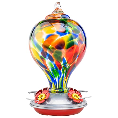 Muse Garden Hummingbird Feeders for Outdoors Hanging, Blown Glass Hummingbird Feeder, Hummingbird Gifts for Mom, Garden Backyard Decor for Outside, Unique Gifts Idea for Women, 32OZ, Rhapsody