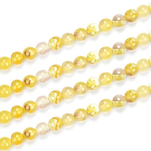 DFJMASFKOL-9-4 Lot de 2 brins d'agate de feu jaune naturelle à facettes de 4 mm - Petites perles rondes d'espacement (178 à 188 pièces) pour la fabrication de bijoux artisanaux