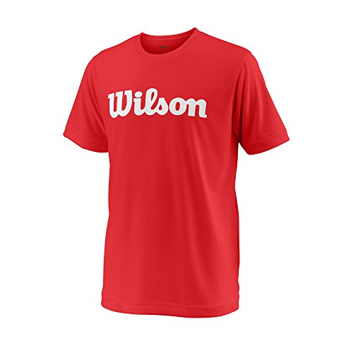 Wilson Unisexe T-shirt de Sport, Y TEAM SCRIPT TECH TEE, Polyester, Rouge (Wilson Red)/Blanc, Taille L, WRA770705