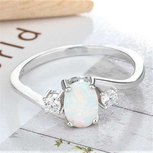 925 Sterling Silver Geometric Ring for Her, Gemstone Birthstone White Opal CZ Ring Dainty Promise Rings Gifts for Women4