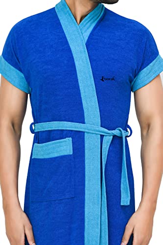 Image of Terry Men Bathrobe Fit Upto 42 inches Blue Ferozi