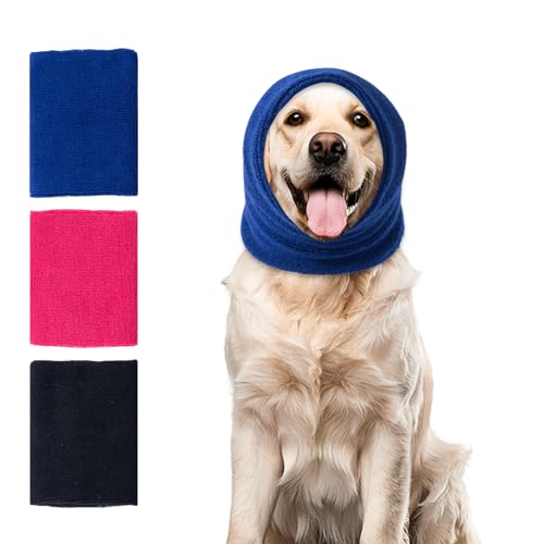 Image of Dog Calming Hoodie Cat Anxiety Relief Cover,Double Layer Thickened Pet Ears Protector Soft Elastic Neck Band Noise Cancelling Ear Muffs for Grooming,Force Drying,Bath,Fireworks (Blue, Large)