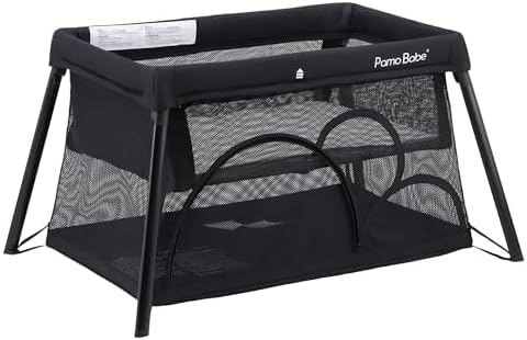 Pamo Babe Pack and Play with Bassinet - 7 in 1 One-Step Setup Bedside Crib (Black)