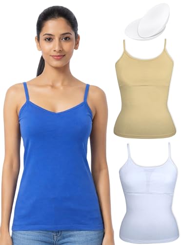 Image of DChica Essentials Padded Camisole Bra for Women, Sleeveless Undershirts Cami Vest with Adjustable Straps, Cotton Camisole Tank Top /Innerwear for Women Solid Pattern