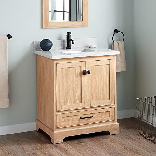 Signature Hardware 483379 Quen 30" Free Standing Single Basin Vanity Set with Cabinet, Vanity Top, and Undermount Sink - 1 Faucet Hole - Driftwood Brown/Carrara Marble