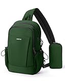 ECOHUB Anti-Theft Crossbody Bag Men Women, RFID Blocking Lightweight Sling Backpack Eco-Friendly with 9 Pockets Sturdy SBS Zippers Water Resistant for Travel Work Hiking Outdoor, Army Green