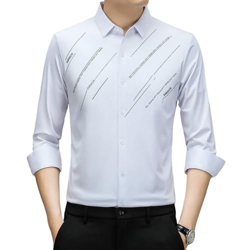Chemise pour homme sans plis à manches longues avec boutons et imprimé rayé