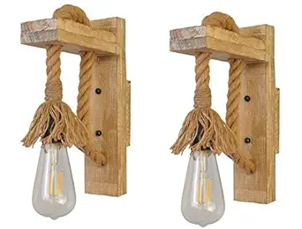 SVDK Beige 15-Watts Traditional Mounted Vintage Natural Rustic Rope Jute Type Hanging Pendant Ceiling Light Lamp Scones for Home Decoration (Bulb Not Included, Pack of 2)