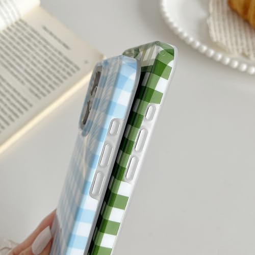 Skyseaco for iPhone 16 Pro Max Case Cute Aesthetic Gingham Phone Case Soft Slim TPU Shockproof Phone Cover for Women Girls - Green - image 5