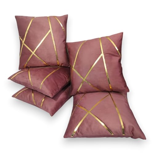 Image of Zikrak Besur Gold Stripe On Velvet|Pack of 5 Cushion Cover|for Home Decoration|Living Room Decor|Hotel Premeuim Qulaity Cushion Cover|Exclusive ON Amazon (Dusty-Pink, 18 X 18 INCH(45 X 45 CM))