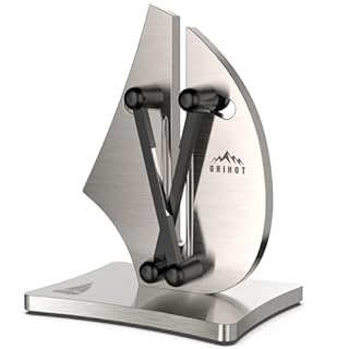 Grihot Professional Knife Sharpener | 3-Action Knife Sharpeners for Kitchen Knives, Self-Adjusting Sharpening AngleSolid Stainless Steel and Tungsten Carbide (Upgrade Sailboat Shape)