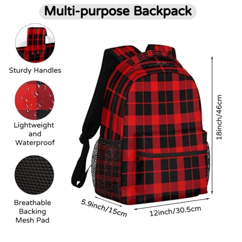 Backpack for Kids Boys Girls Women Men, Classic Red Black Plaid School Laptop Backpacks Casual Daypack Travel Rucksack Bookbag for Adults2