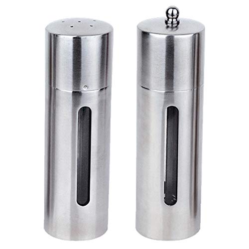 Essential Salt & Pepper Set Round, Stainless Steel Salt Shaker, Silver Cellar Grind