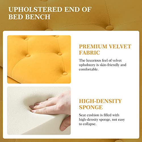 Image of HULALA HOME Modern Velvet Storage Ottoman with Gold Base & Nailhead Trim, Upholstered Bedroom Bench for End of Bed, Button-Tufted Footstool for Entryway Living Room Dining Room, Mustard