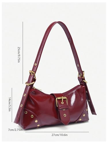 Image of QWINEE Women's Vintage Buckle Shoulder Bag Y2K Punk PU Leather Handbag Clutch Purse