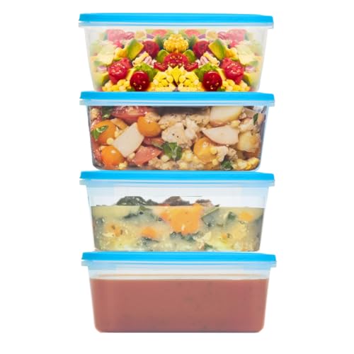 Checkmart Juego de contenedores de almacenamiento de alimentos, 3 L, cajas de alimentos herméticas grandes con tapas a presión, sin BPA, 4 unidades