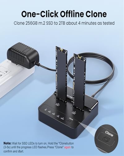 Image of Dual Bay NVMe SSD Cloner & Duplicator - 20Gbps USB 3.2 Gen 2x2 M.2 Enclosure Dock, Tool-Free Offline Clone Reader /Adapter for PCIe NVMe SSDs (M-Key /B+M Key) Supports 2230 2242 2260 2280 22110
