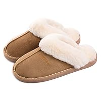 Misolin Women Men Slipper Memory Foam Fluffy Slip-on House Suede Fur Lined/Anti-Skid Solendoor & Outdoor, 5.5/6.5 UK, Light Brown